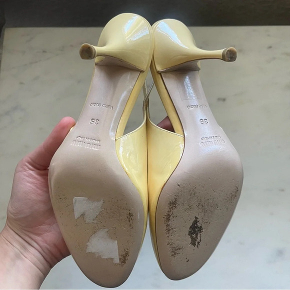 Miu Miu butter yellow patent leather sling back heel - Picture 8 of 9